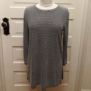 Striped Long-Sleeved Long Shirt with Slit